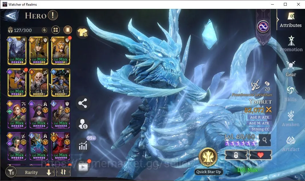 Watcher of Realms Accounts Mid-Tier Global 600xx|2,2M Power|5Lord[Ingrid,Laya,Etc]+2 Unnamable [Ymiret,Ajax]+30 4