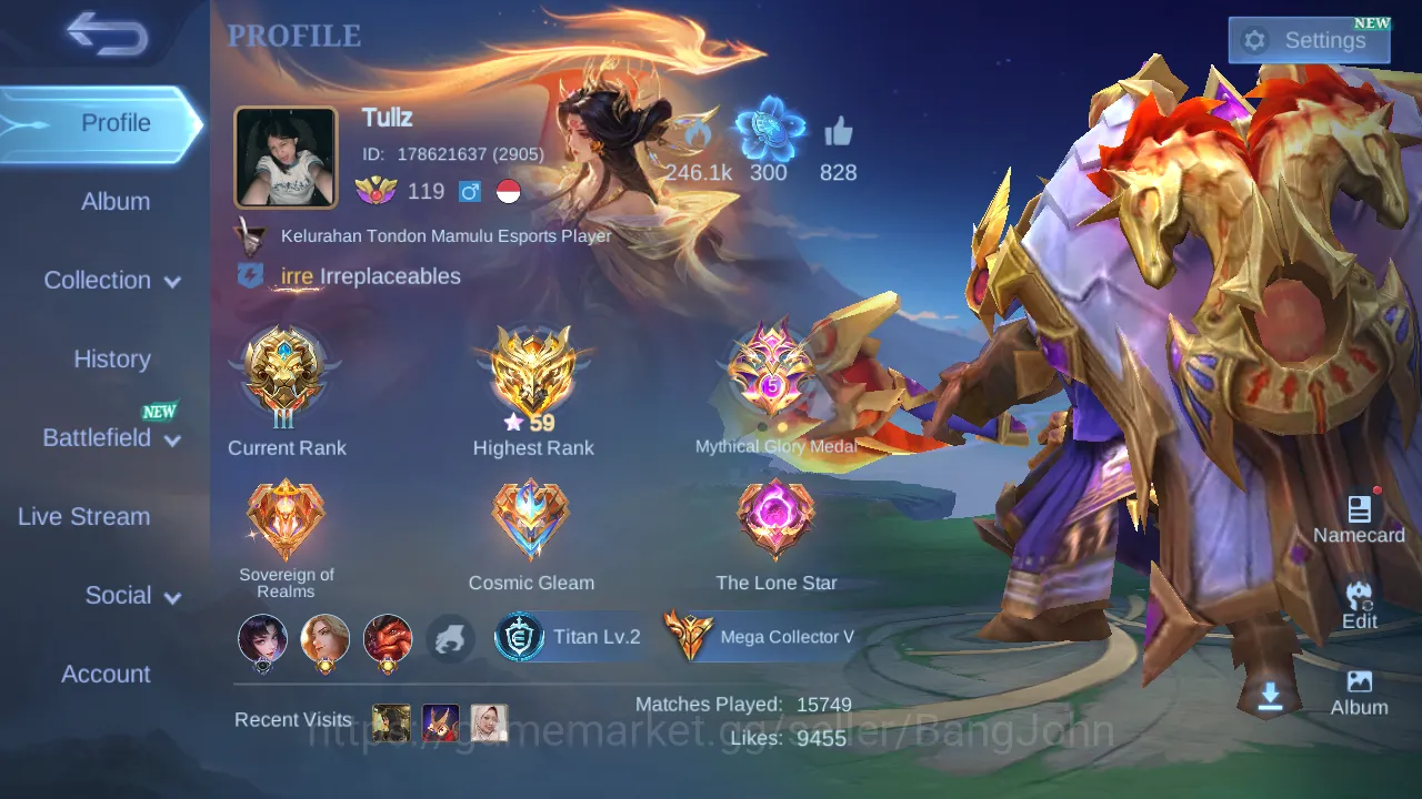 Hero 130 | Skin 442 | Tas Tas | Legend Gusion | Legend Jhonson | Dawning Lancelot | Collector Ling | 11.11 Hayabusa | 11.11 Nolan ML028B Mobile Legends: Bang Bang Others Hero 130 | Skin 442 | Tas Tas | Legend Gusion | Le image 1