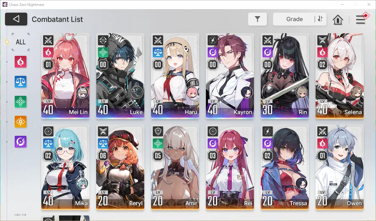 Chaos Zero Nightmare Accounts GLOBAL Lv35| 5 SSR (MaiLinM1,Luke,Haru,Kayron,Rin) + 8 SR (BerylM6,AmirM5,etc) + 20 Limited 3