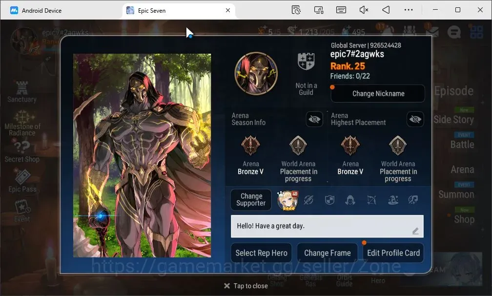 Epic Seven Accounts Starter Global Unverif|Starter|3ML(Notos,FCecilia,BMHaste)|Milestone 15|PoH+Bless ON|Theater 1