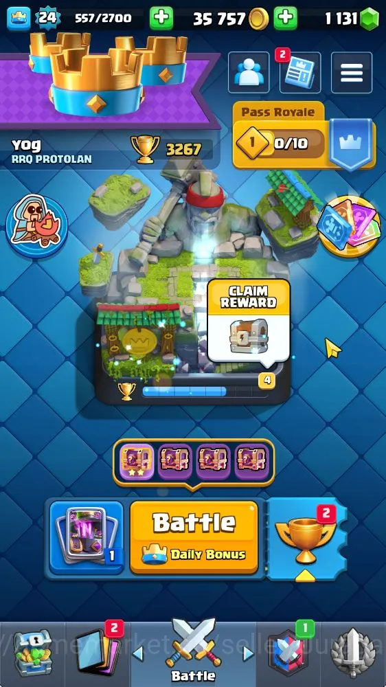 Clash Royale Accounts Midgame Lvl 24|Trophy 3267|KTL 9|Limited Skin|Card 68| 3 EVO 33 Epic, 24 Rare, 26 3