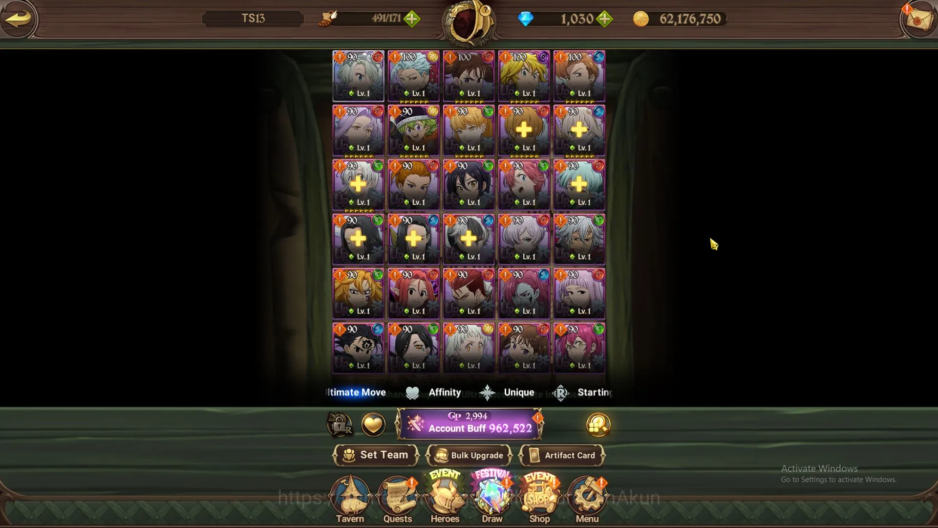 The Seven Deadly Sins: Grand Cross Accounts Starter Asia | 962k CC | Ch 5 | Starter | 1 LR + 3 UR + 1005 Gems | Elizabeth 5