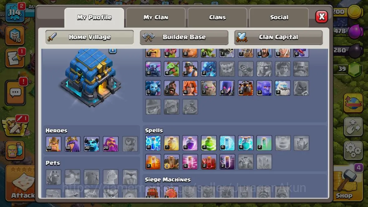 TH 12-BH8|LV114|League Wizard10 |HH7|BK 50,AQ 50,GW 20,MP 30,RC 0|CN ON|Protect OFF |TAKE MAIL|CHECKSS(COC1444) Clash of Clans Mid-Tier TH 12-BH8|LV114|League Wizard10 |HH7|BK 50,AQ 50,G image 1