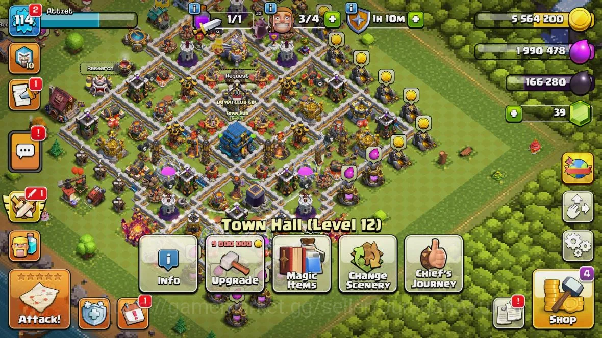 Clash of Clans Accounts Mid-Tier TH 12-BH8|LV114|League Wizard10 |HH7|BK 50,AQ 50,GW 20,MP 30,RC 0|CN ON|Protect OFF |TAKE 4
