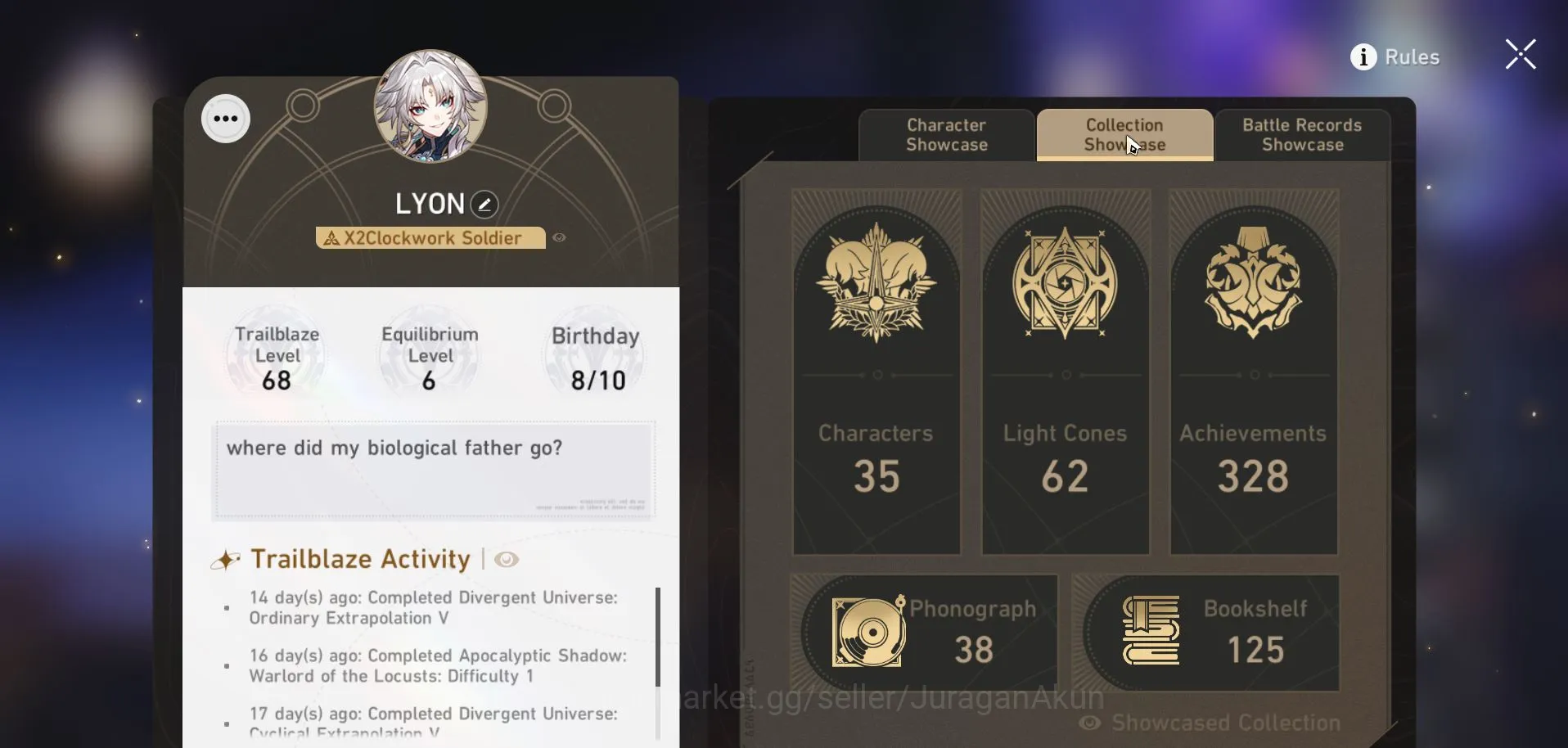 Honkai Star Rail Accounts Mid Game ASIA [TL68] 9 Limited (Acheron+Sign, Firefly+Sign , Feixiao, Ruan Mei 2
