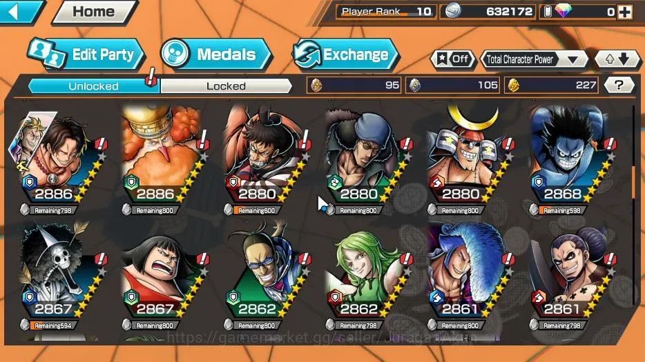 One Piece Bounty Rush Accounts Starter Global | 3 META EX | Four Emperor Luffy, Sakazuki, Kid and Law | Rank 10 | Log Bandai 4