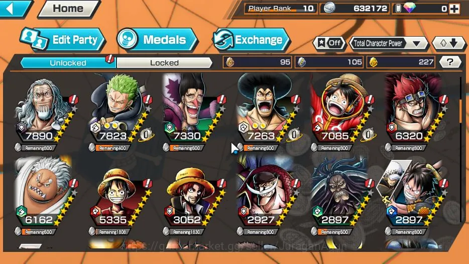 One Piece Bounty Rush Accounts Starter Global | 3 META EX | Four Emperor Luffy, Sakazuki, Kid and Law | Rank 10 | Log Bandai 5
