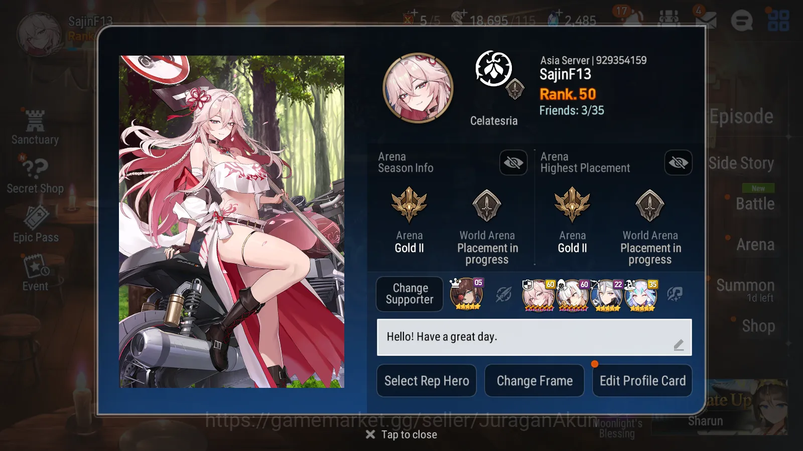 Epic Seven Accounts Mid-Tier AsiaUnverif|7ML(B Arunka,D Corvus,O Sigret,A Vildred,Etc)169 Char,Haste,etc|Blesssing On|2K 5