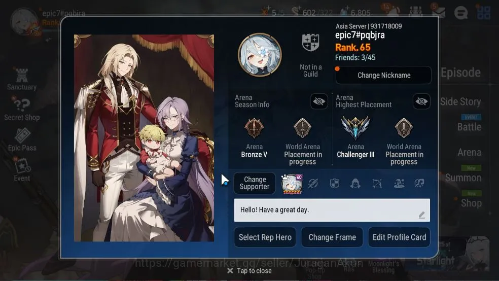 Epic Seven Accounts ASIA Unverif|12 ML(A Tywin,C Lilias,SS Vivian,Zio, image 2