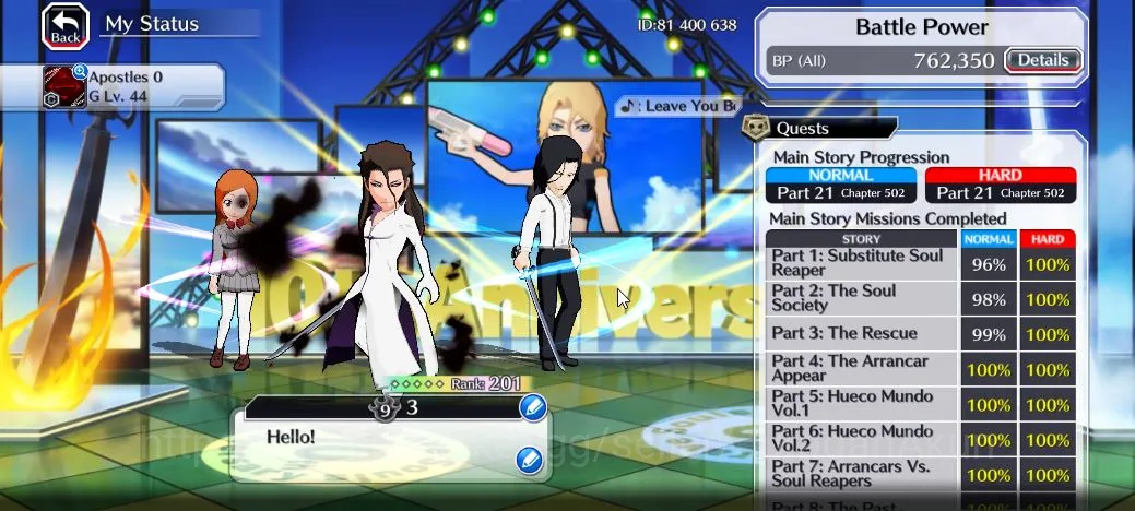 Bleach: Brave Souls Accounts High-End [GLOBAL] 42K Orbs| Rukia 10th Aniv, Nellier+Rangiku 10th Art,Byakuya Renewed Etc|CE