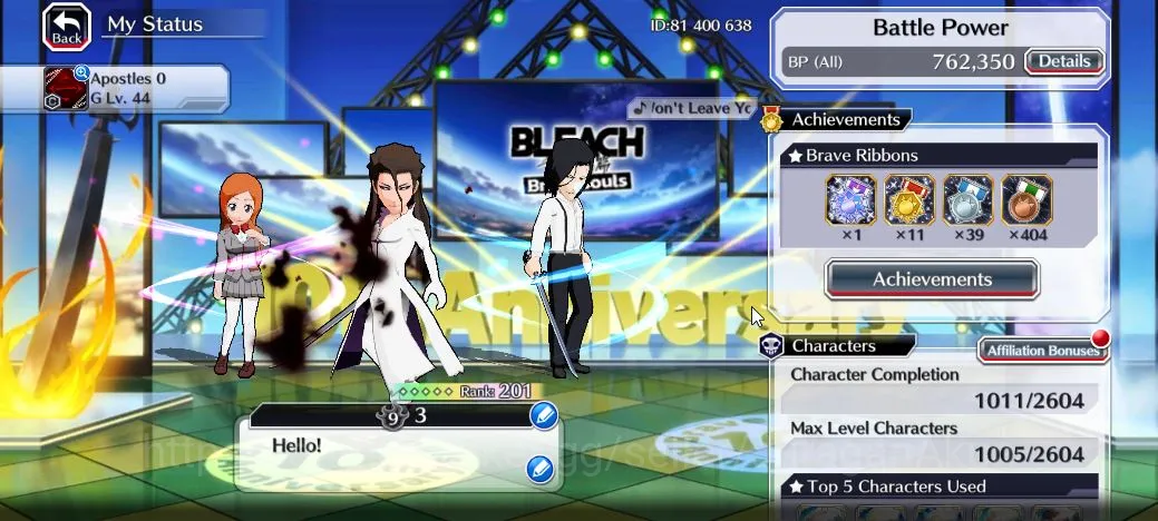 Bleach: Brave Souls Accounts High-End [GLOBAL] 42K Orbs| Rukia 10th Aniv, Nellier+Rangiku 10th Art,Byakuya Renewed Etc|CE 2