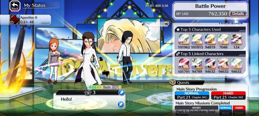 Bleach: Brave Souls Accounts High-End [GLOBAL] 42K Orbs| Rukia 10th Aniv, Nellier+Rangiku 10th Art,Byakuya Renewed Etc|CE 3