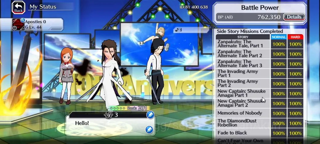 Bleach: Brave Souls Accounts High-End [GLOBAL] 42K Orbs| Rukia 10th Aniv, Nellier+Rangiku 10th Art,Byakuya Renewed Etc|CE 5