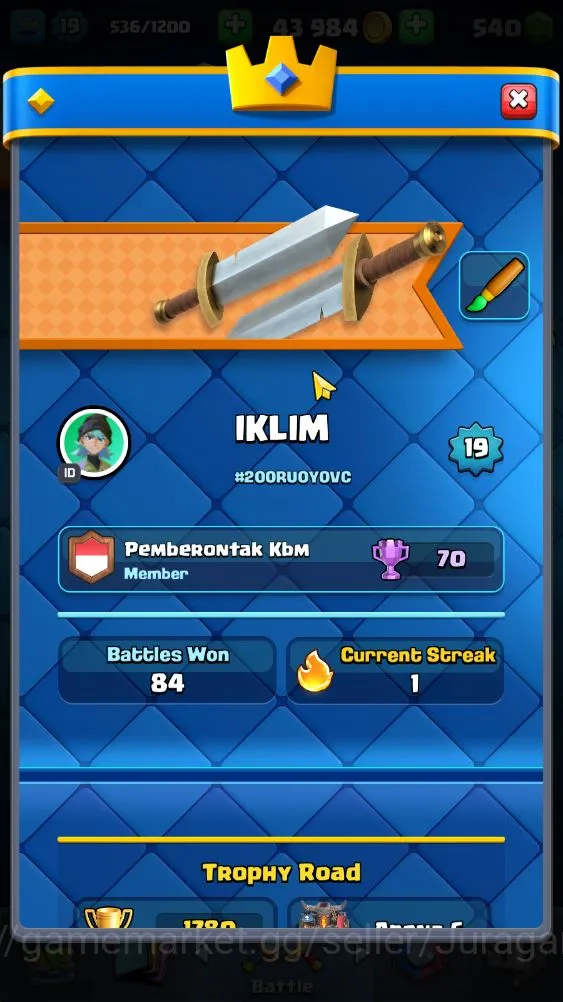 Clash Royale Accounts Starter Lvl 19|Trophy 1780|Best Starter|KTL 8|Card 39|1 EVO,6 Epic,17 Rare,16 Common|Gems 2