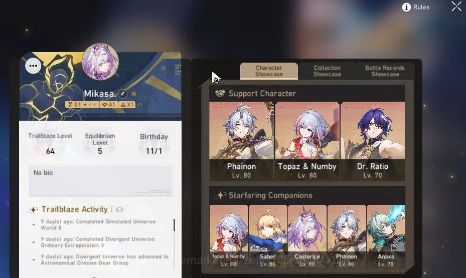 Honkai Star Rail Mid Game ASIA|TL 64|9 Limited|Phainon,Anaxa,Dante,Castorice image 1