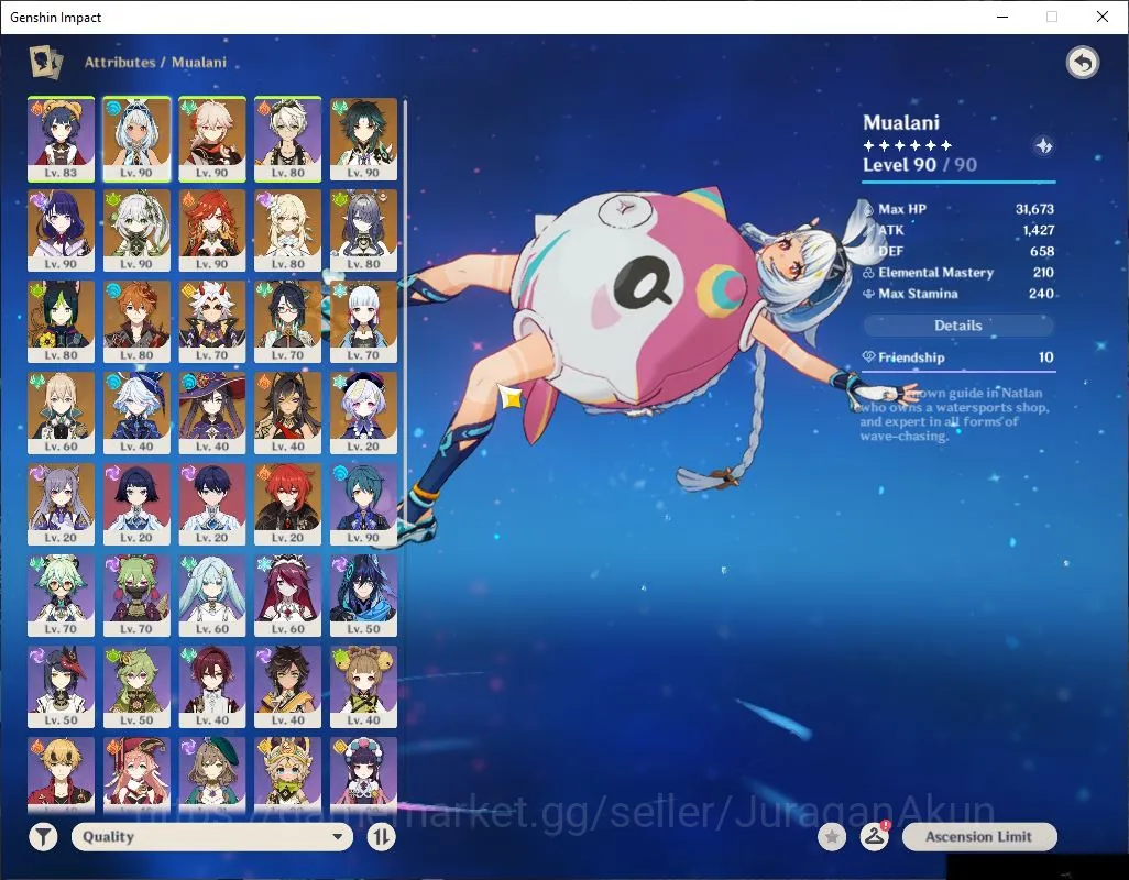 Genshin Impact Accounts Mid Game ASIA|AR 58|12 Limited+9 [5 Star's Weapon]|(Kazuha,Mualani)+Sign [Xiao C1,Mavuika Etc]|Mc 2