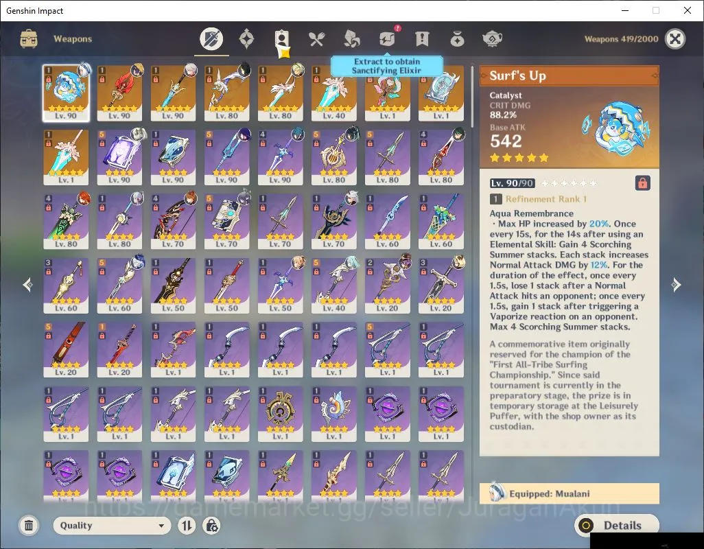 Genshin Impact Accounts Mid Game ASIA|AR 58|12 Limited+9 [5 Star's Weapon]|(Kazuha,Mualani)+Sign [Xiao C1,Mavuika Etc]|Mc 3