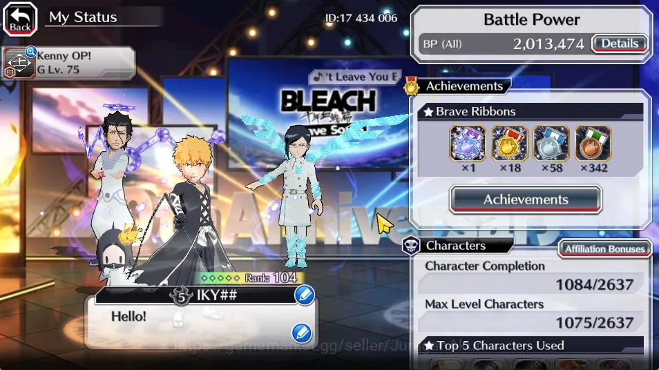 Bleach: Brave Souls Accounts Max Transcendence [GLOBAL]BP 2M|10 MAX 8