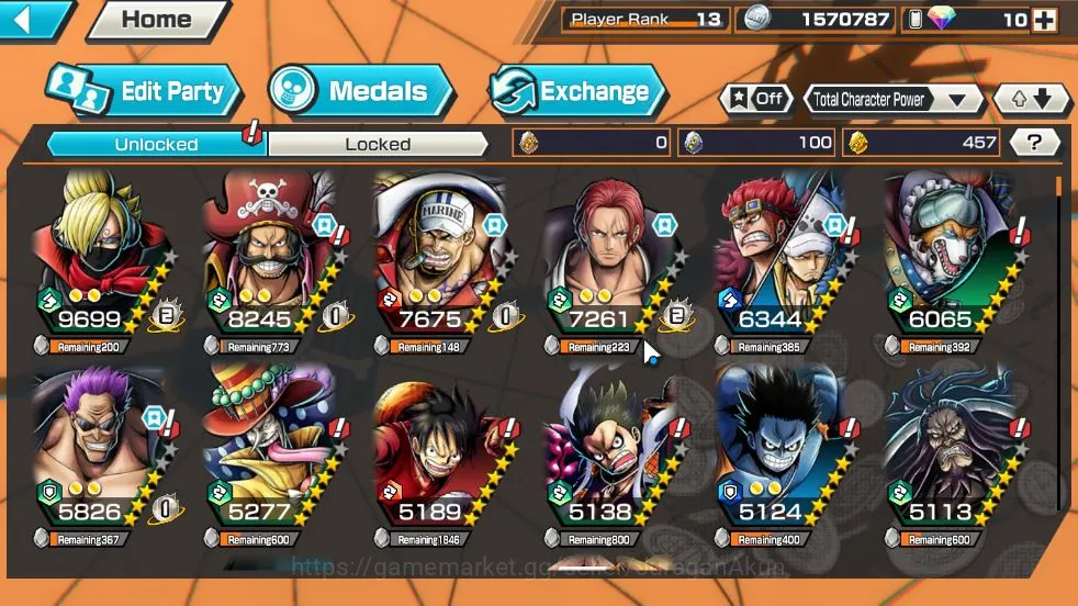One Piece Bounty Rush Accounts Mid-Tier Global|7 META EX|Gol D.Roger King Pirates,Fleet Admiral Sakazuki,Shanks RED,Kid&Law 2
