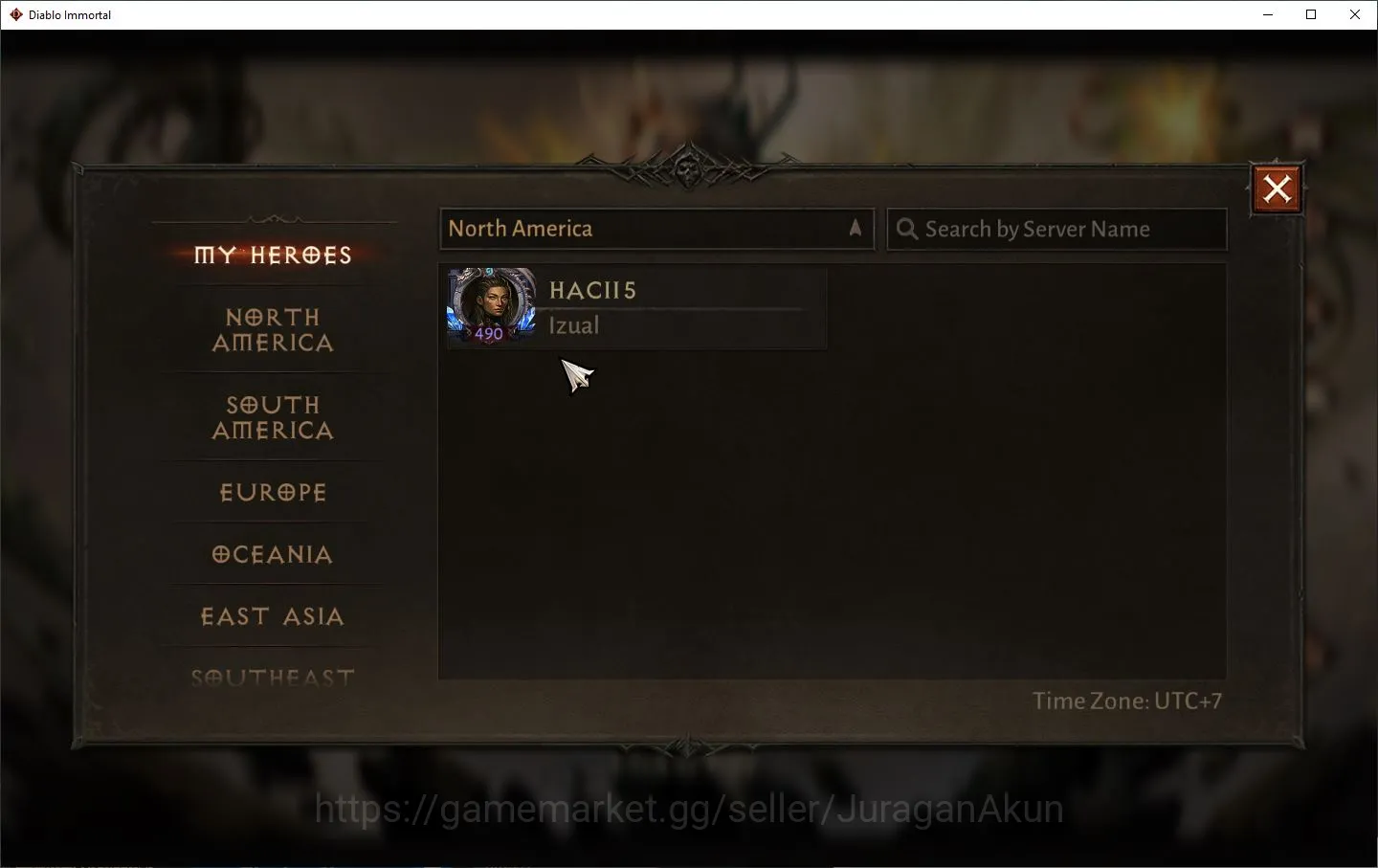 Diablo Immortal Accounts Mid-Tier SEA-Izual|Lv60(490)Tempest|28K CR|Reso 600|Hell III|Paragon Slayer|Hell Lv17|Esessence Lv