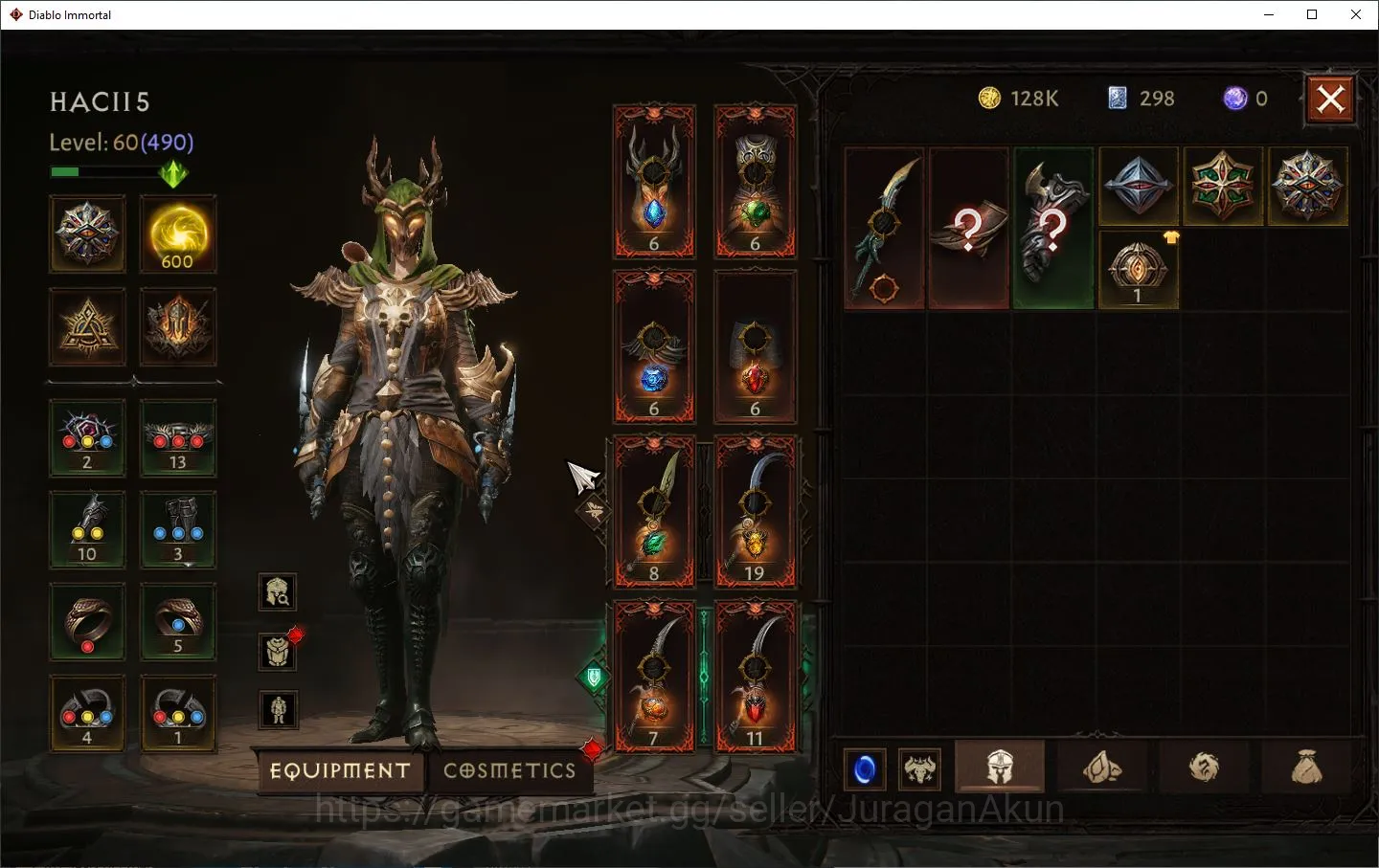 Diablo Immortal Accounts Mid-Tier SEA-Izual|Lv60(490)Tempest|28K CR|Reso 600|Hell III|Paragon Slayer|Hell Lv17|Esessence Lv 3