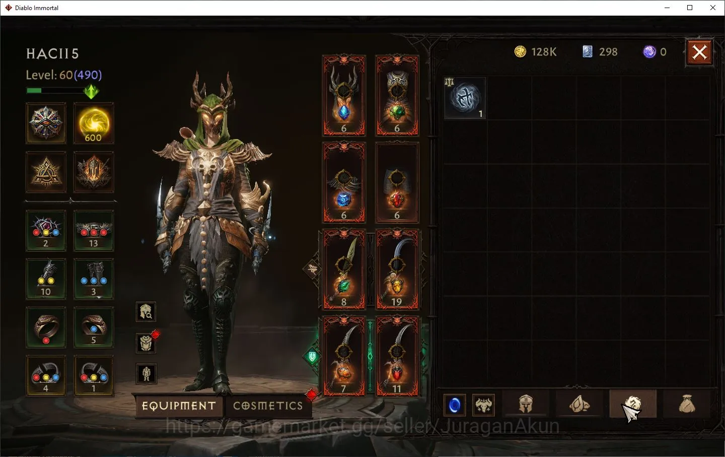 Diablo Immortal Accounts Mid-Tier SEA-Izual|Lv60(490)Tempest|28K CR|Reso 600|Hell III|Paragon Slayer|Hell Lv17|Esessence Lv 8