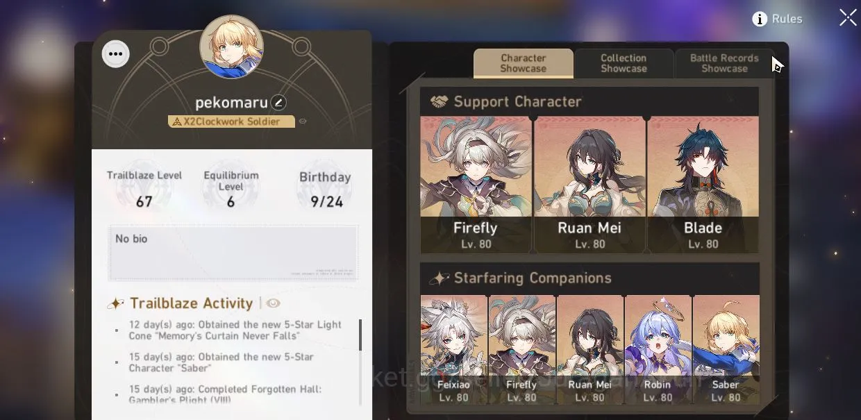 Honkai Star Rail Mid Game ASIA|TL67|6 Limited[Ruan Mei,Saber,Firefly,Feixiao image 1