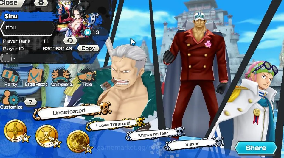 One Piece Bounty Rush Accounts Starter Best Starter| META | [King Pirates Roger Lv 60 , Kuzan Lv 85 ,Niji Lv 70 ,Kobi Lv 60