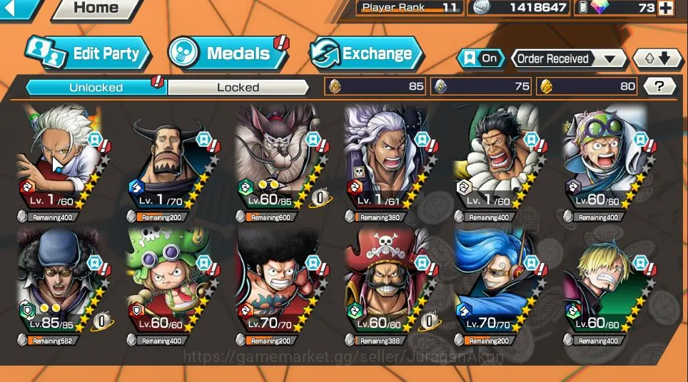 One Piece Bounty Rush Accounts Starter Best Starter| META | [King Pirates Roger Lv 60 , Kuzan Lv 85 ,Niji Lv 70 ,Kobi Lv 60 2