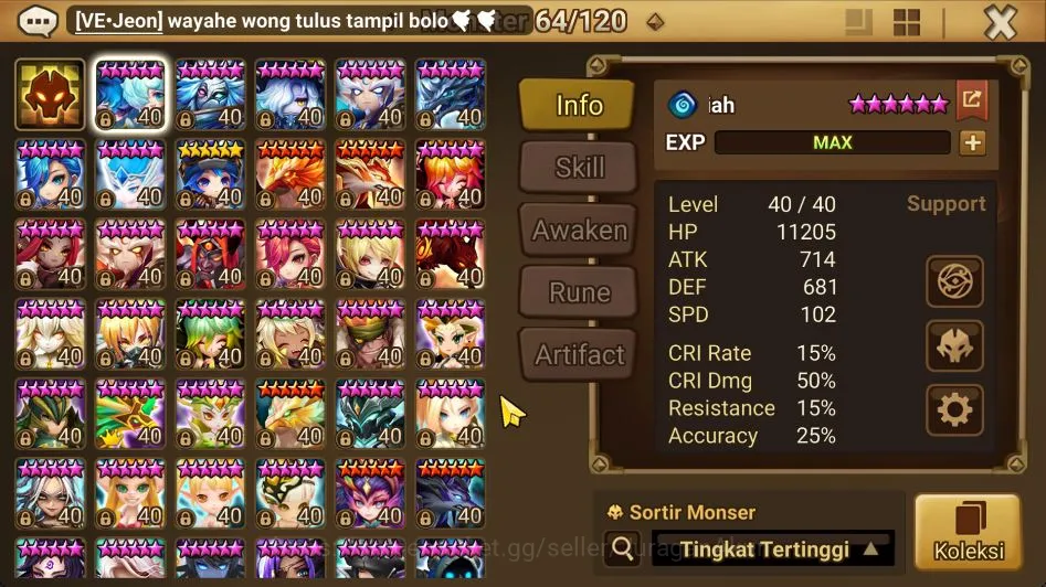 Summoners War: Sky Arena Accounts Mid-Game Asia |Lv 61|1 LD Mookwol|26+NB5(Masha,Verad,Leo,Sonia,Etc)+68 6* Monster+2,3K 5