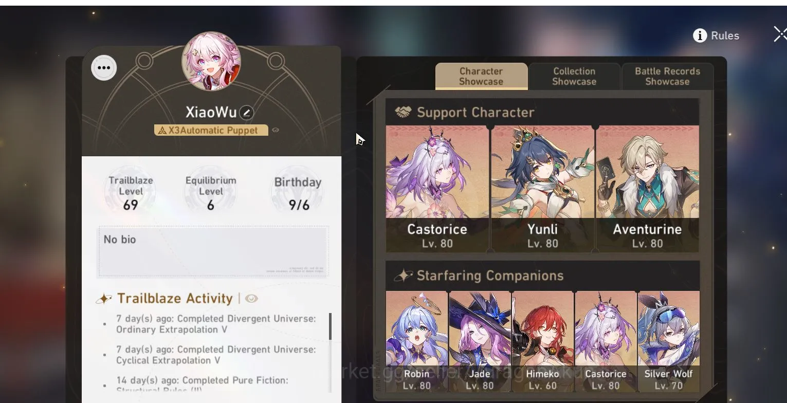 Honkai Star Rail Mid Game ASIA [TL69] 12 limited (Castorice+Sign, Feixiao+Si image 1