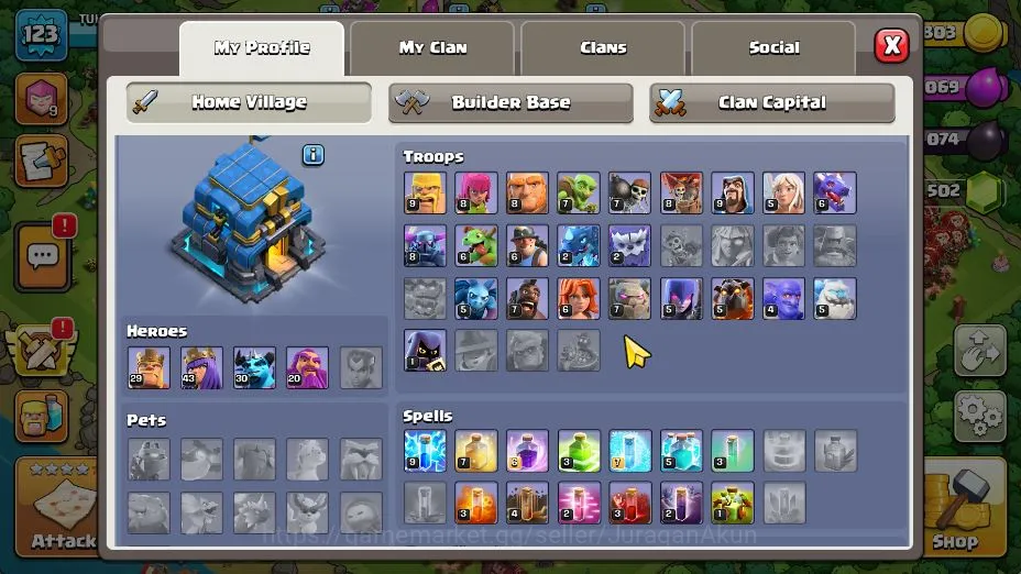 Clash of Clans Accounts Mid-Tier TH12-BH 6|LV 123|HH 9|BK 29,AQ 43,GW 20,MP 30,RC|1502 Gem|CN ON|Protect OFF|TAKE 2