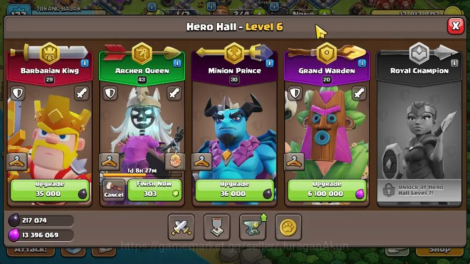 Clash of Clans Accounts Mid-Tier TH12-BH 6|LV 123|HH 9|BK 29,AQ 43,GW 20,MP 30,RC|1502 Gem|CN ON|Protect OFF|TAKE 3