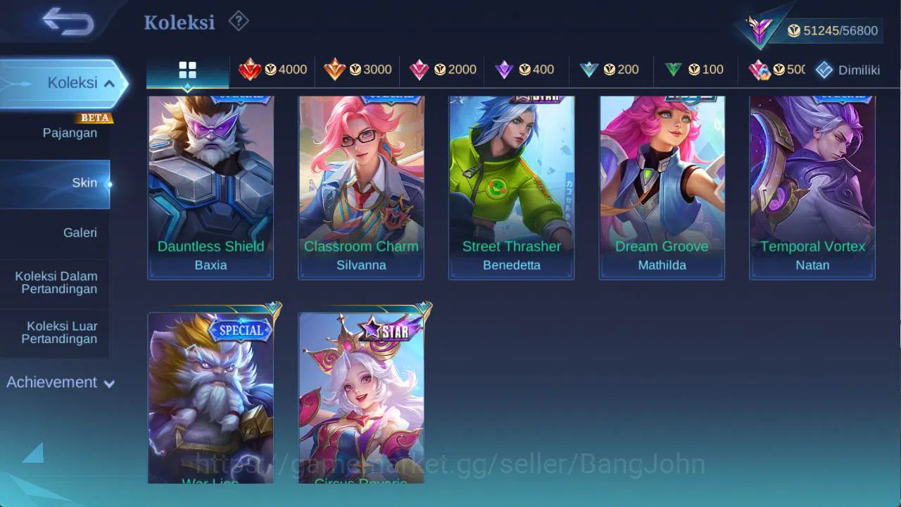 Mobile Legends: Bang Bang Accounts Others hero 101 skin 170+ prime (Beatrix, claude), LB alpha, zodiac selena, create 10