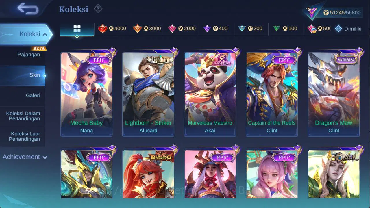 Mobile Legends: Bang Bang Accounts Others hero 101 skin 170+ prime (Beatrix, claude), LB alpha, zodiac selena, create 4