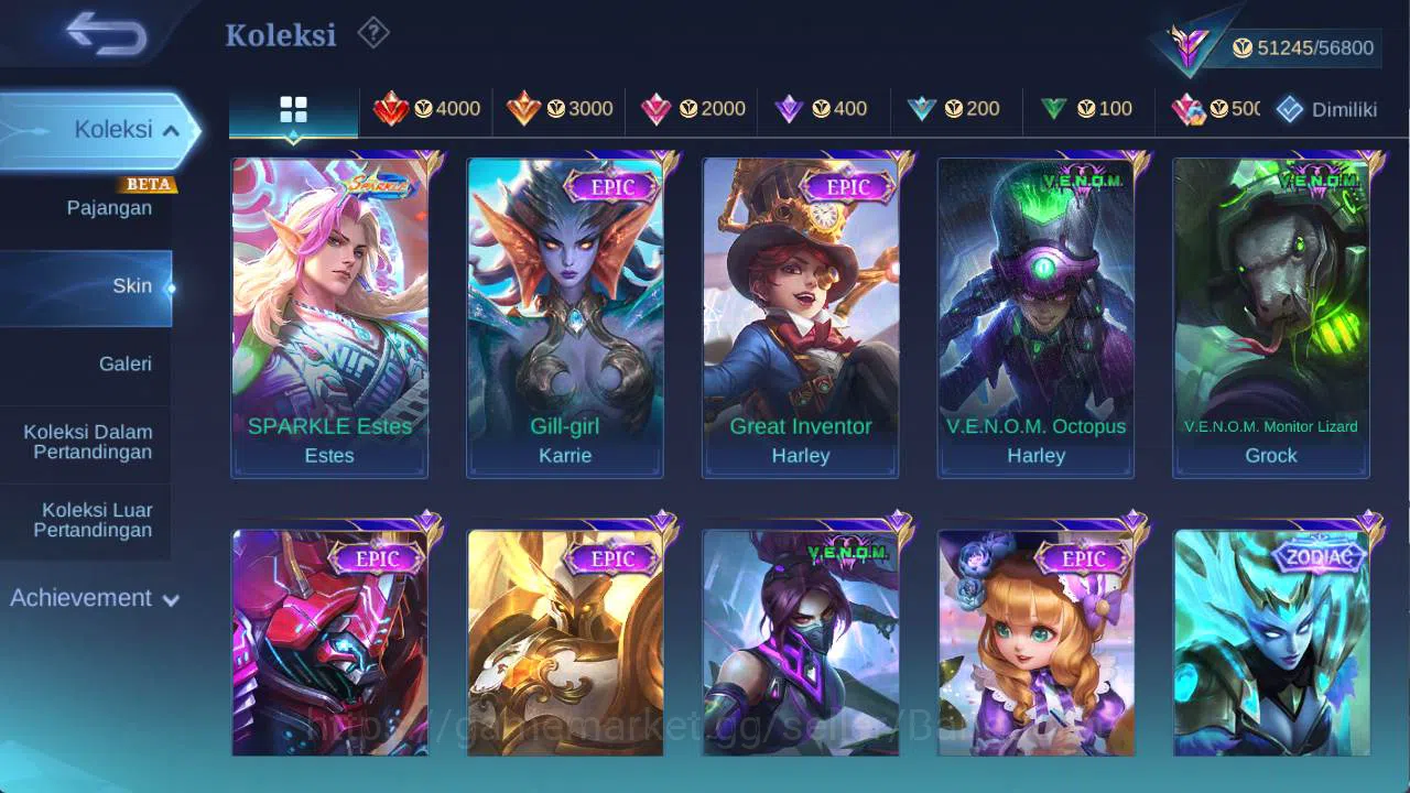 Mobile Legends: Bang Bang Accounts Others hero 101 skin 170+ prime (Beatrix, claude), LB alpha, zodiac selena, create 5