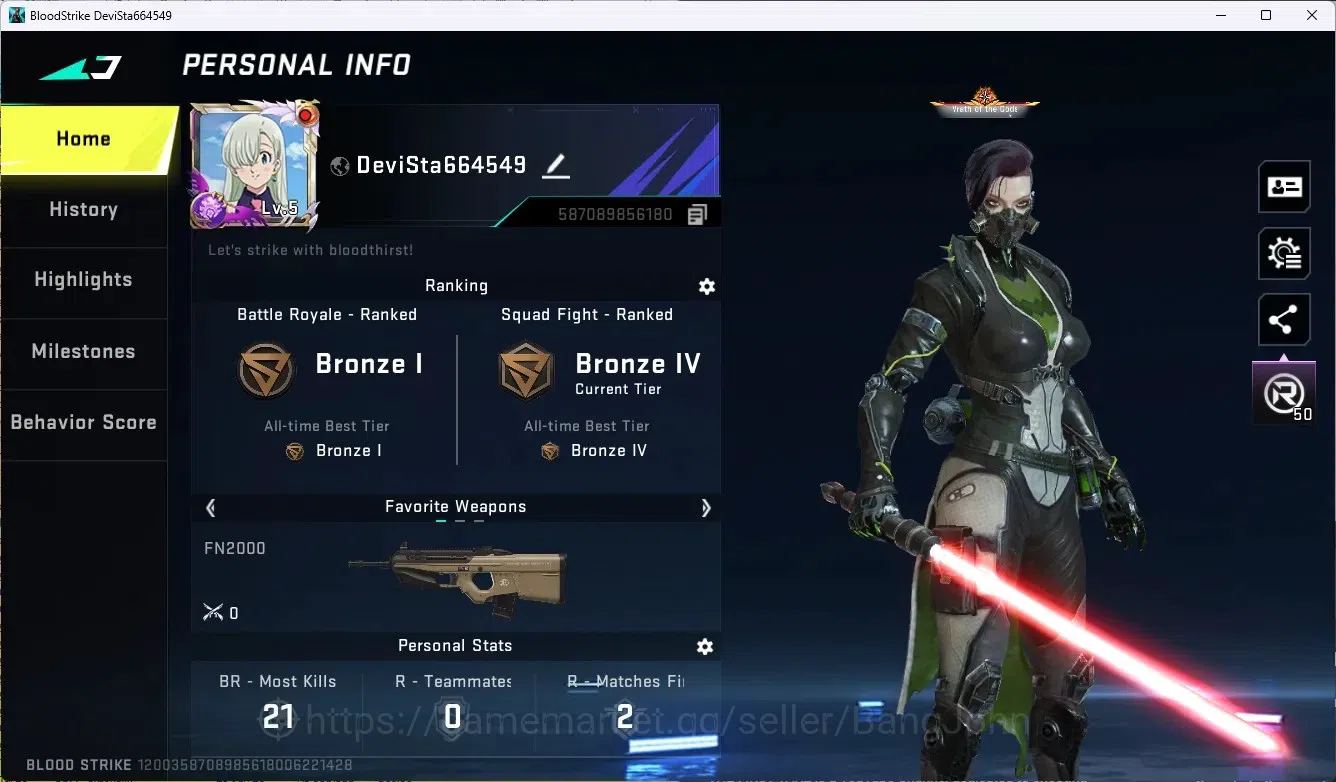 Blood Strike Accounts ASIA |Ultra Melee Lightblade - Dark Force |1 Colla image 1