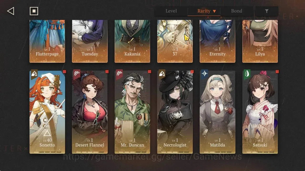 Reverse: 1999 Accounts Midgame GLOBAL|Lv47|18*6Crew(5Limit)|[(Paper HeronP5,Lucy,Charon)+Psy,Liang Yue,Anjo Nala],Med 4