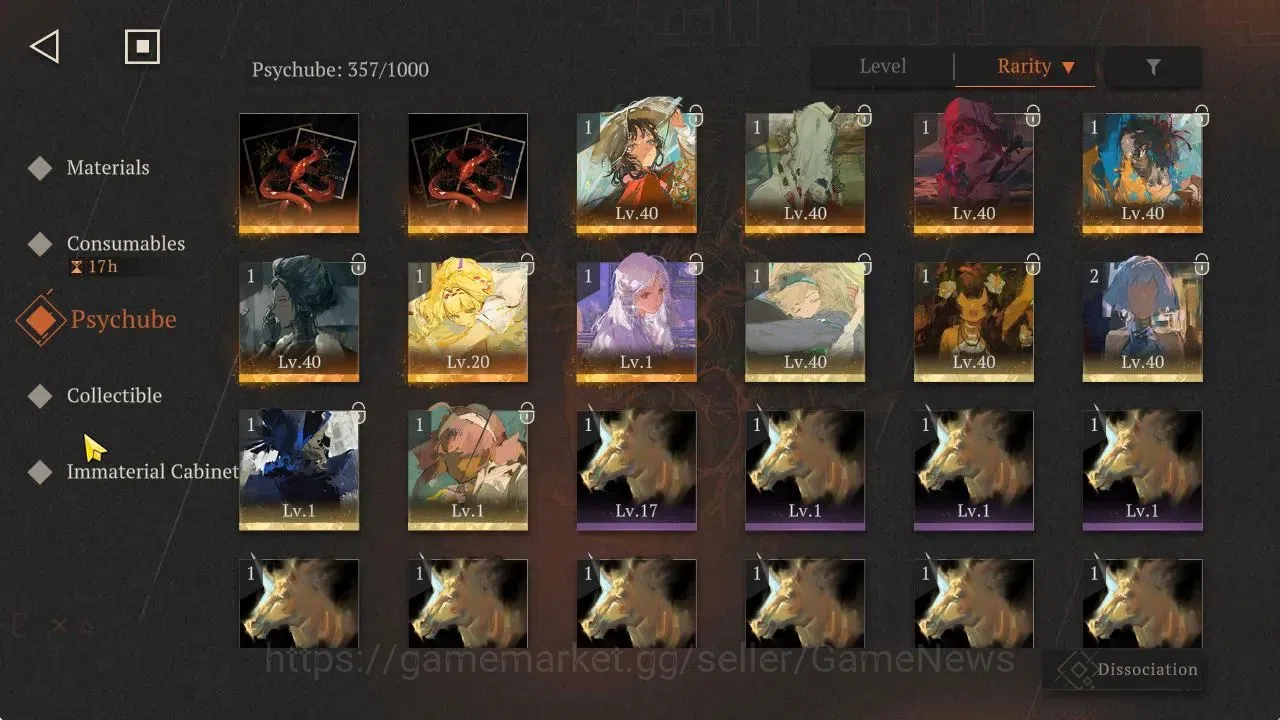 Reverse: 1999 Accounts Midgame GLOBAL|Lv47|18*6Crew(5Limit)|[(Paper HeronP5,Lucy,Charon)+Psy,Liang Yue,Anjo Nala],Med 7