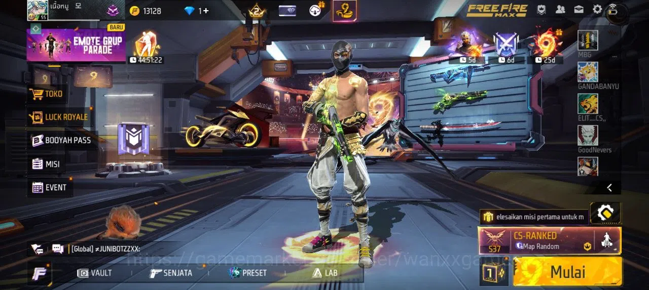 Free Fire Accounts Indonesia | AKUN LVL 55 SG HAND OF HOPE,MAMBAH,BUNYY VAULT 96 EMOTE 12 KATANA LOBY 1 TAS 19 WEAPON 105 1