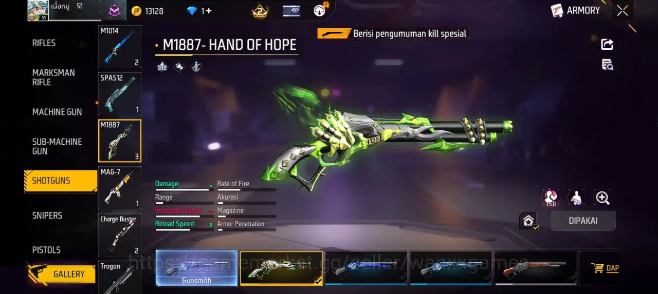 Free Fire Accounts Indonesia | AKUN LVL 55 SG HAND OF HOPE,MAMBAH,BUNYY VAULT 96 EMOTE 12 KATANA LOBY 1 TAS 19 WEAPON 105 5