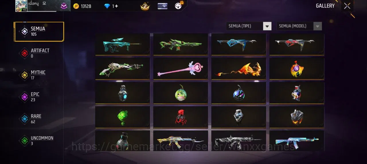 Free Fire Accounts Indonesia | AKUN LVL 55 SG HAND OF HOPE,MAMBAH,BUNYY VAULT 96 EMOTE 12 KATANA LOBY 1 TAS 19 WEAPON 105 7