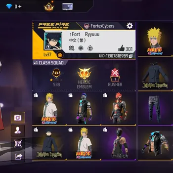 Free Fire Accounts BUNDLE POKER MERAH - BUBDLE JEJUTSU KAISEN - BUNDLE NARUTO