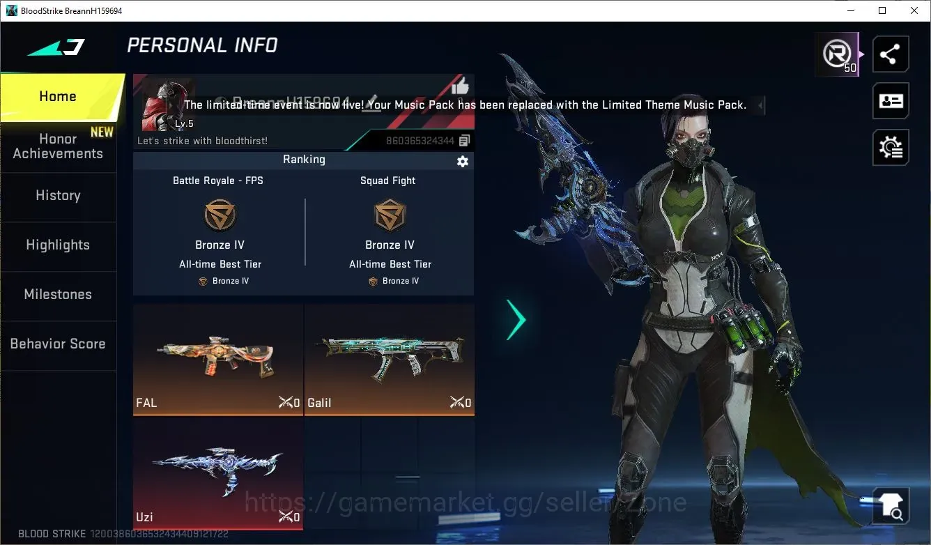 Blood Strike Accounts Starter ASIA|Starter|1 ETERNAL: Uzi - Star Chaser (Kill Broadcast)|2 ULTRA|1 LEGENDARY|Check 1
