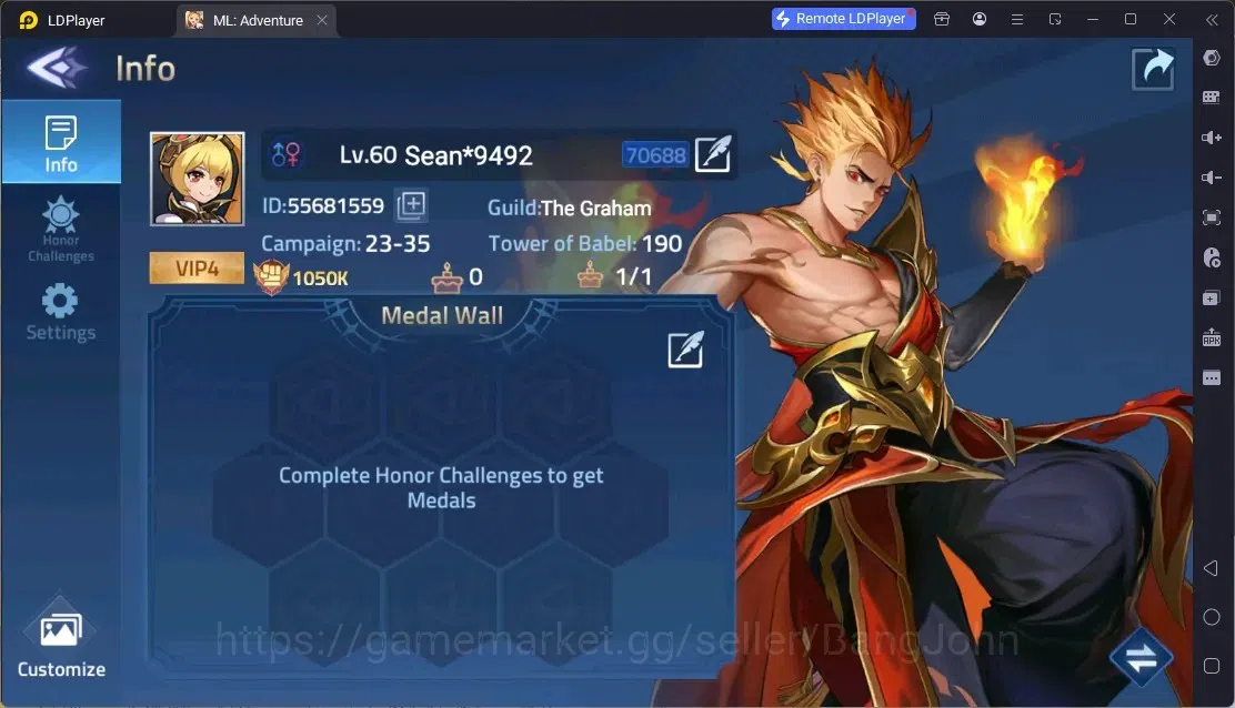 Mobile Legends: Adventure Accounts Global | LV 60 | 1M Power | VIP 4 | Camp 23-35 | Hero 76 | 44 SSR | Detail Check SS 1