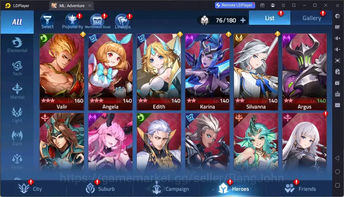 Mobile Legends: Adventure Accounts Global | LV 60 | 1M Power | VIP 4 | Camp 23-35 | Hero 76 | 44 SSR | Detail Check SS 3