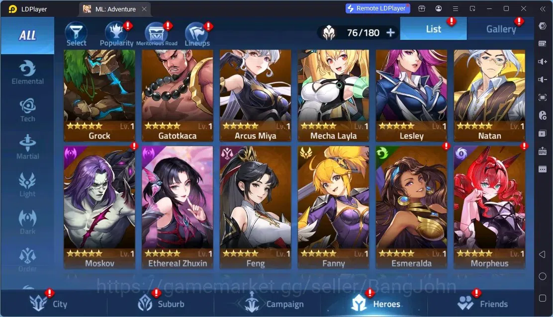 Mobile Legends: Adventure Accounts Global | LV 60 | 1M Power | VIP 4 | Camp 23-35 | Hero 76 | 44 SSR | Detail Check SS 6