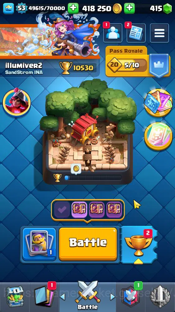 Lvl 53|Trophy 10530|KTL 14|Limited Skin|Card 120|1 Hero 10 EVO 7 Champ 21 Legendary 33 Epic 30 Rare 29 Common|Take Email(CR1335) Clash Royale Midgame Lvl 53|Trophy 10530|KTL 14|Limited Skin|Card 120|1 image 1