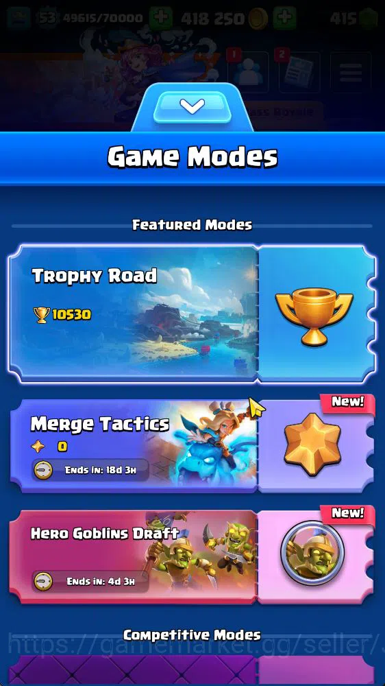 Clash Royale Accounts Midgame Lvl 53|Trophy 10530|KTL 14|Limited Skin|Card 120|1 Hero 10 EVO 7 Champ 21 Legendary 33 Epic 30 2