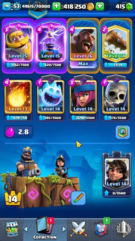 Clash Royale Accounts Midgame Lvl 53|Trophy 10530|KTL 14|Limited Skin|Card 120|1 Hero 10 EVO 7 Champ 21 Legendary 33 Epic 30 4